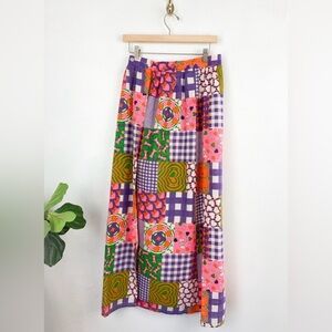 Vintage 60s Montgomery Ward Mixed Heart Print Apron Maxi Skirt Sz 6 patchwork